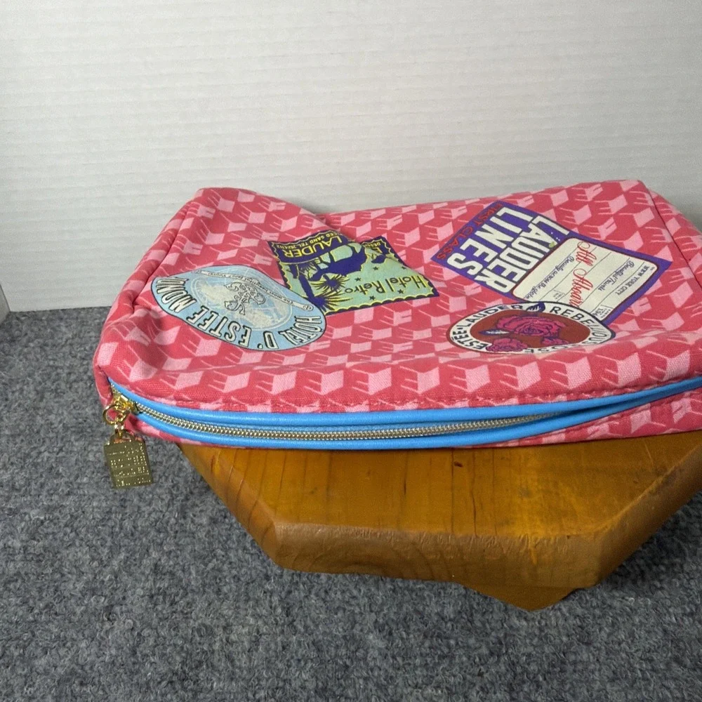 Estee‎ Lauder Travel Cosmetic Bag Pink Pattern Stickers Design Zip Pouch